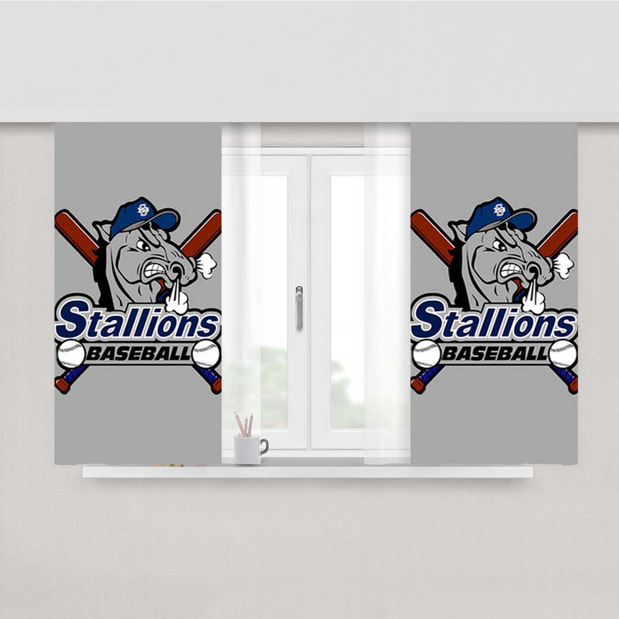 Stallions Baseball Logo Gray Peach Skin Window Curtains