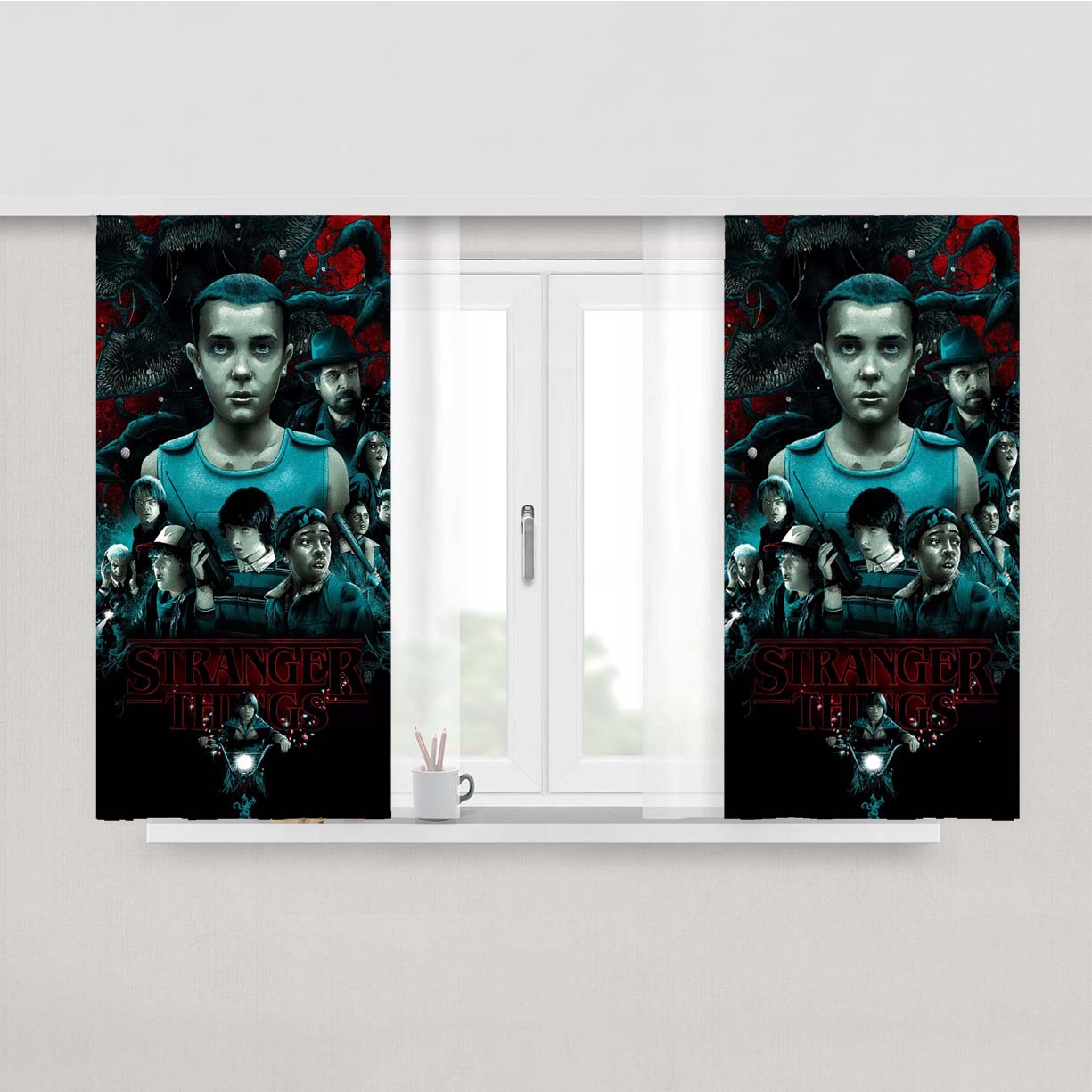 Stanger Things Art Character Poster Peach Skin Window Curtains