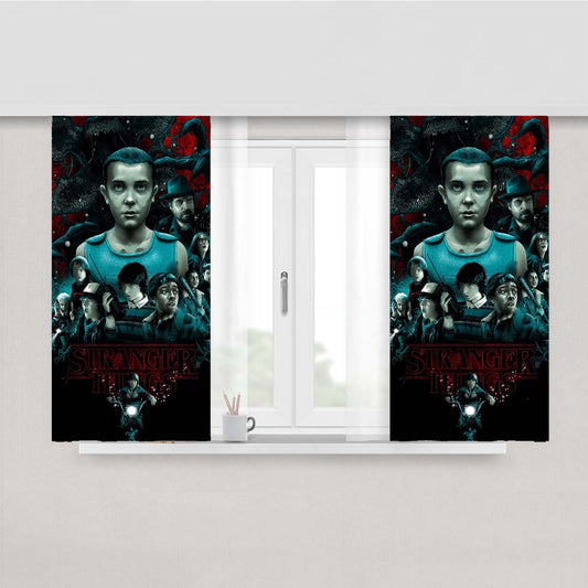 Stanger Things Art Character Poster Peach Skin Window Curtains