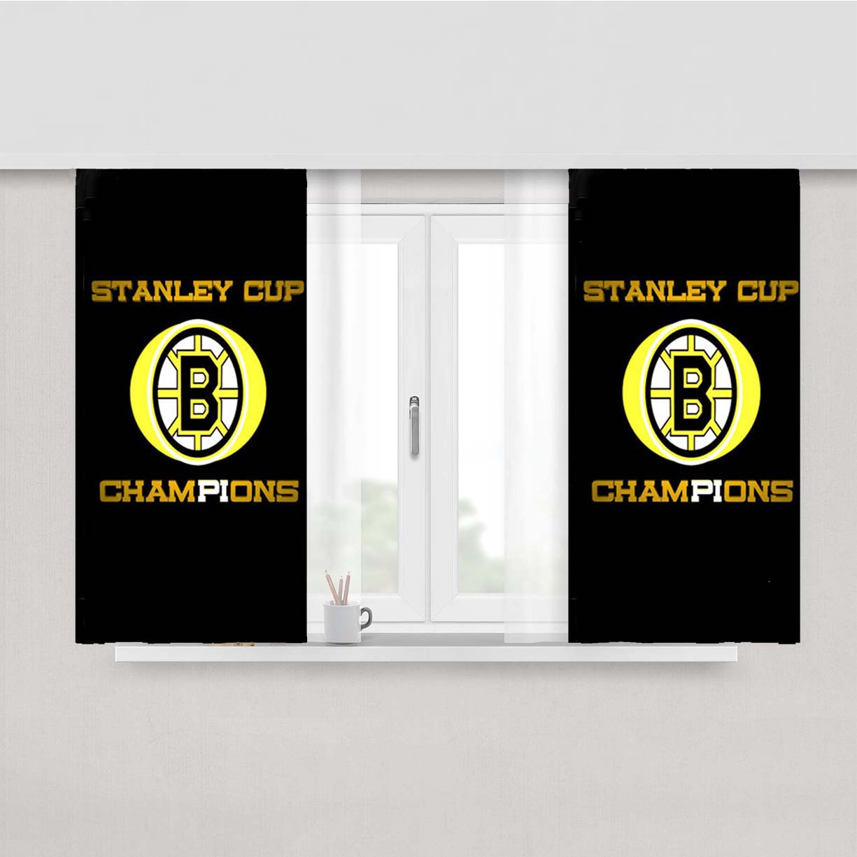 Stanley Cup Champions Boston Bruins Peach Skin Window Curtains