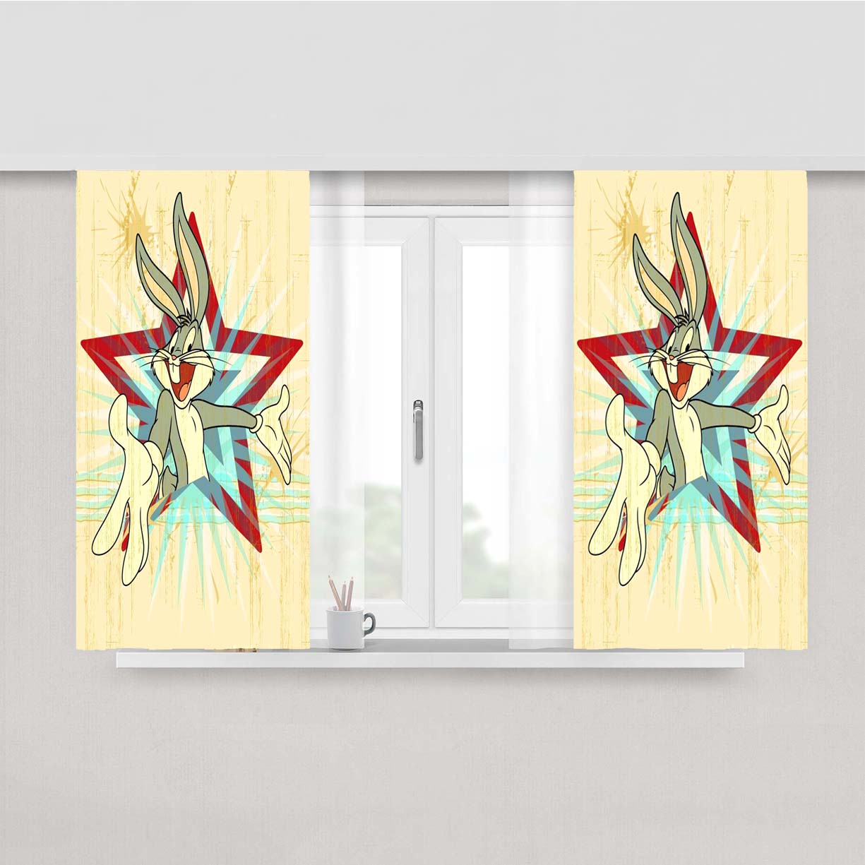 Star Bugs Bunny Peach Skin Window Curtains