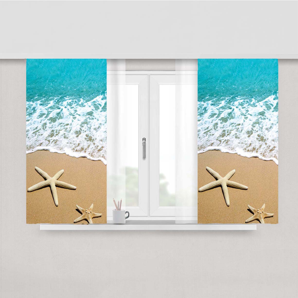 Star Fish In Beach Peach Skin Window Curtains