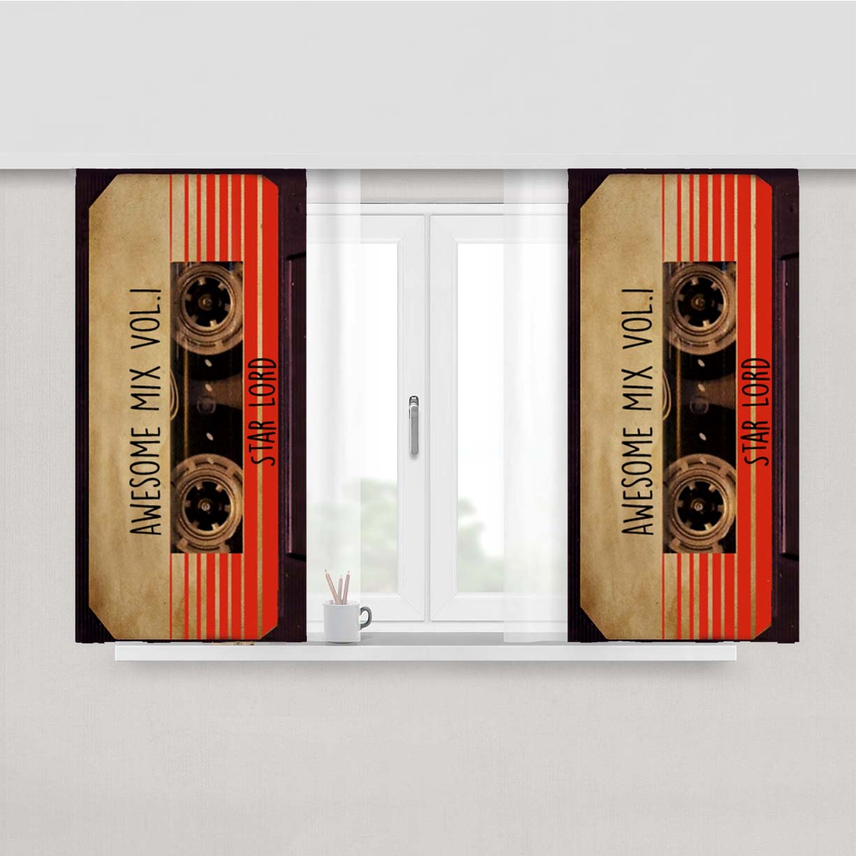 Star Lord Cassette Player Peach Skin Window Curtains