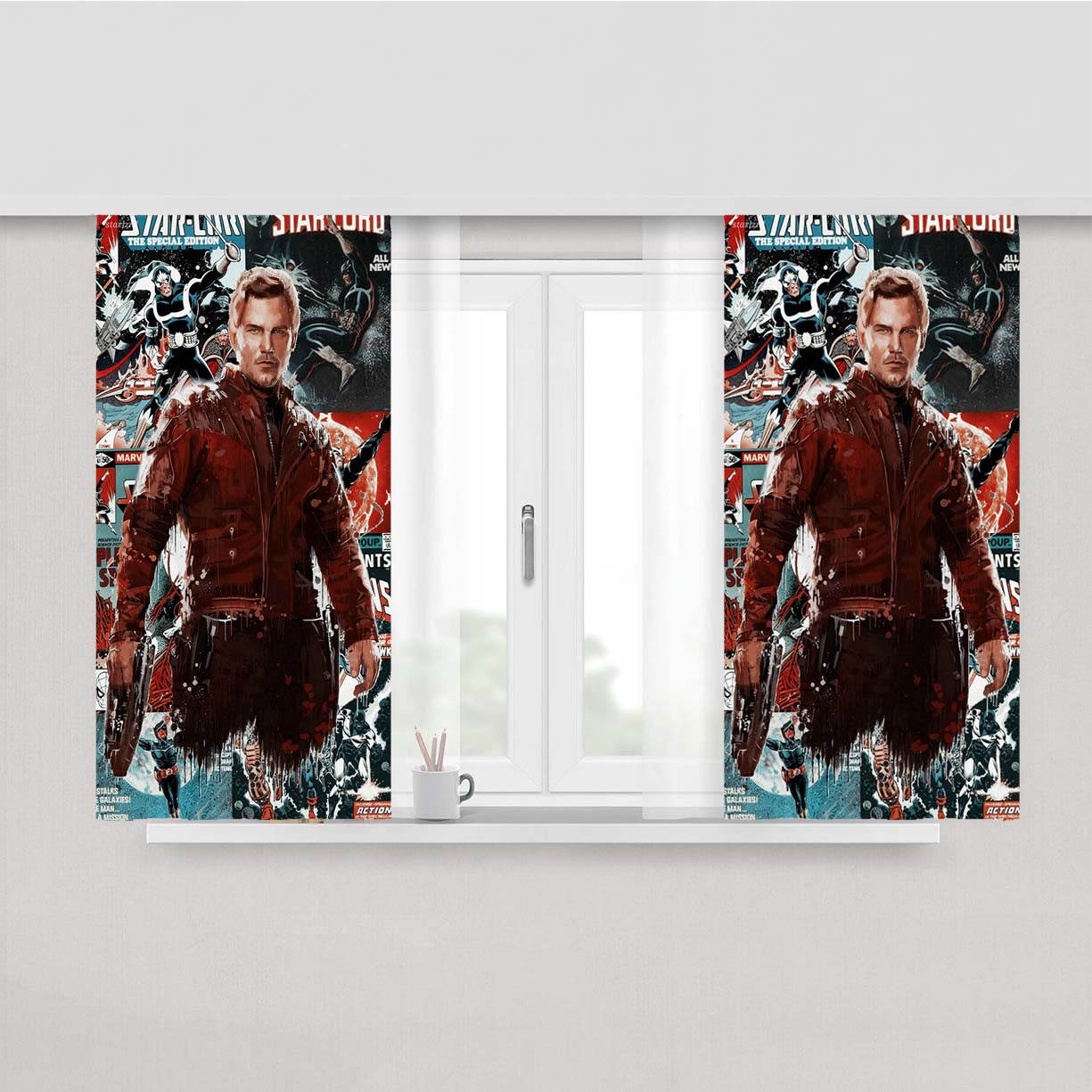 Star Lord Comic Painting Artwork Peach Skin Window Curtains