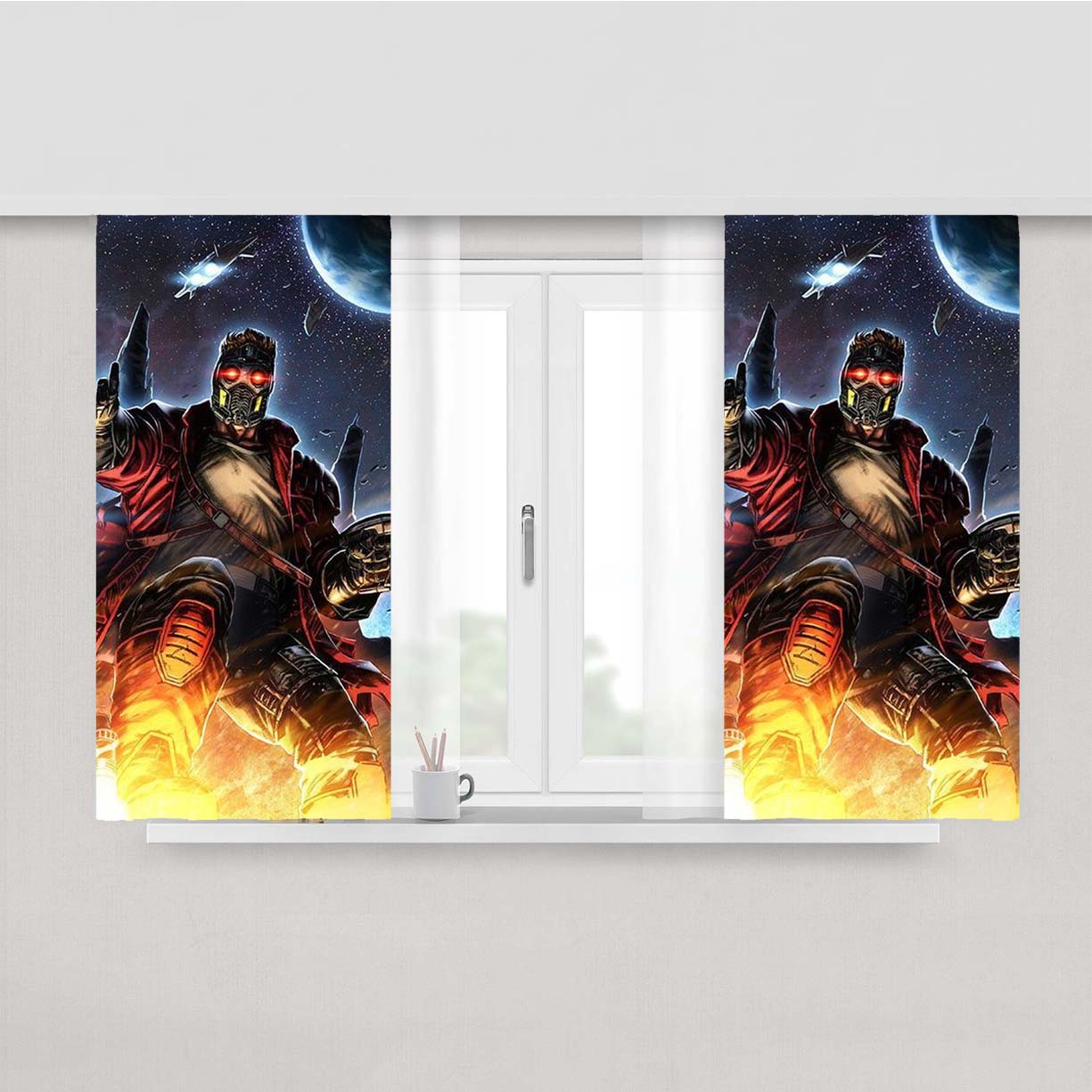 Star Lord Galaxy War Peach Skin Window Curtains