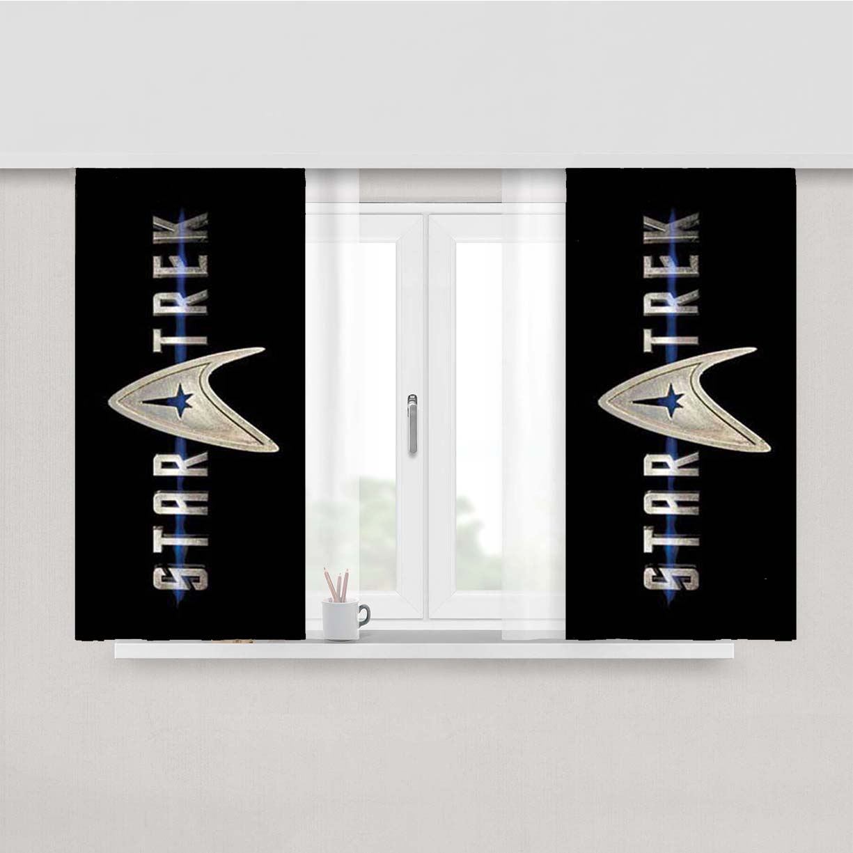 Star Trek Logo Blue Line Peach Skin Window Curtains