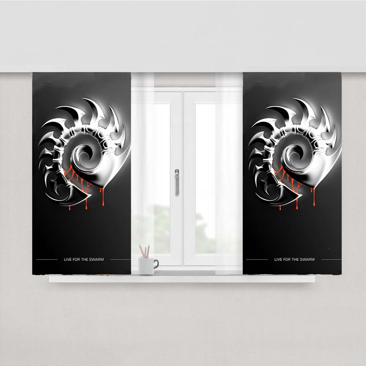 Starcraft Zerg Logo Peach Skin Window Curtains