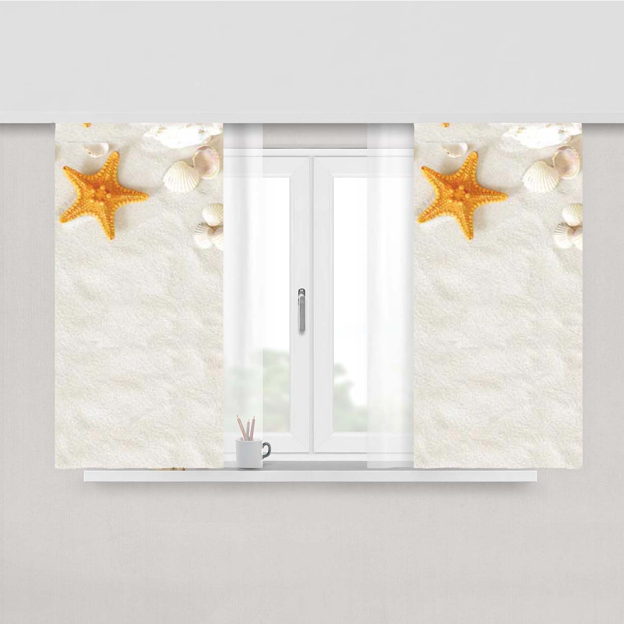 Starfish Wht Sand Peach Skin Window Curtains