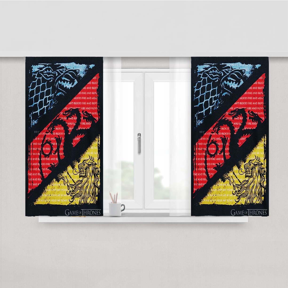 Stark Targaryen Lannister Sigils Peach Skin Window Curtains