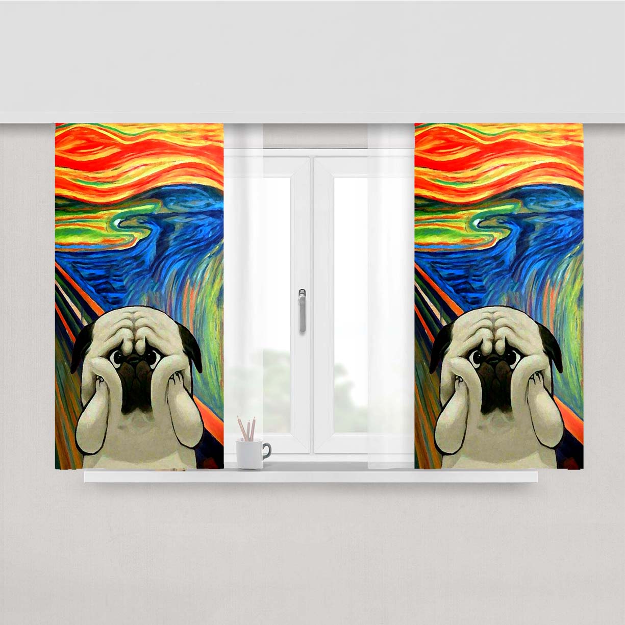 Starry Afternoon Cute Dogs Peach Skin Window Curtains