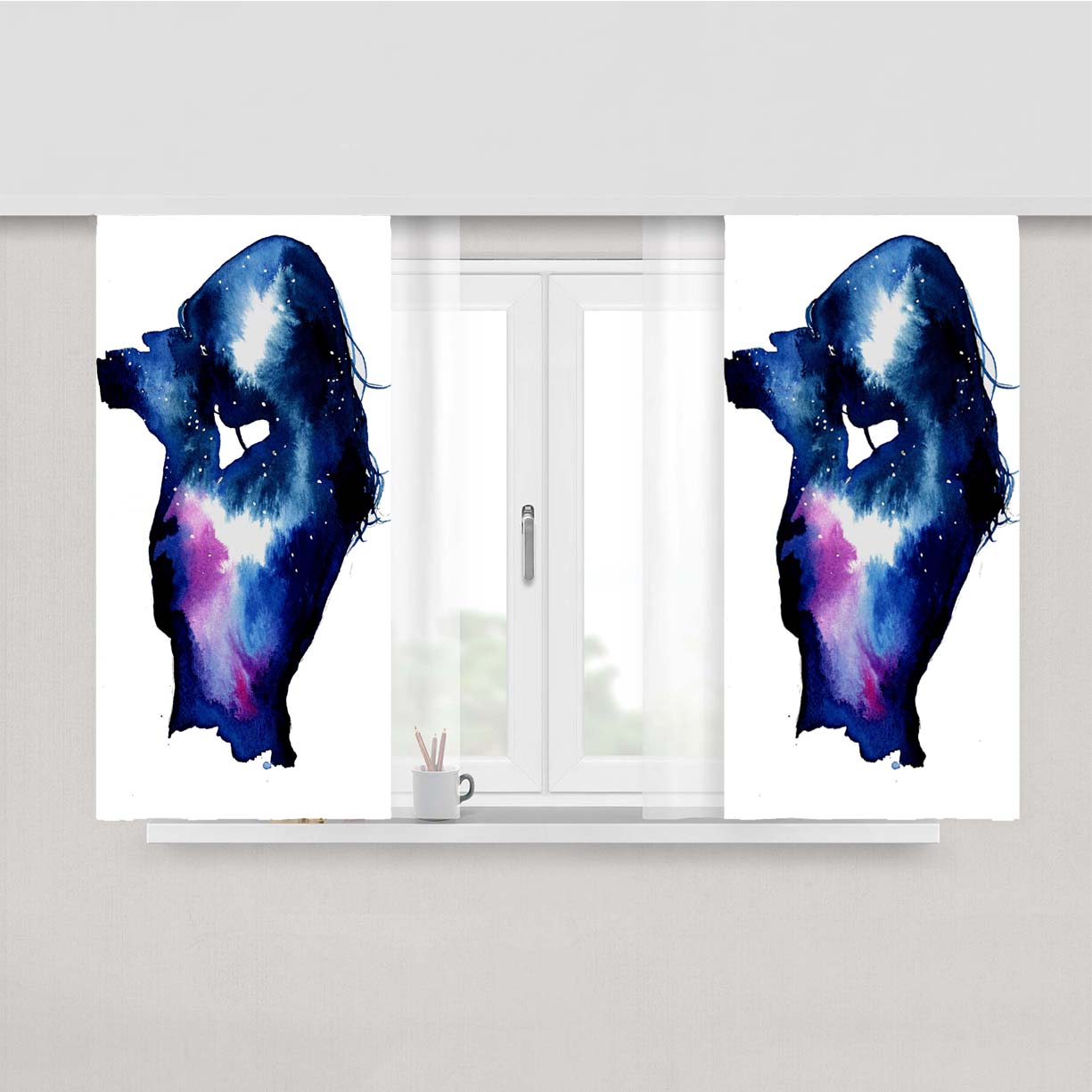 Starry Night Sky Silhouette Peach Skin Window Curtains
