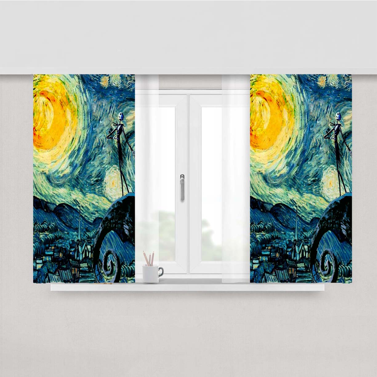 Starry Nightmare Before Christmas Peach Skin Window Curtains