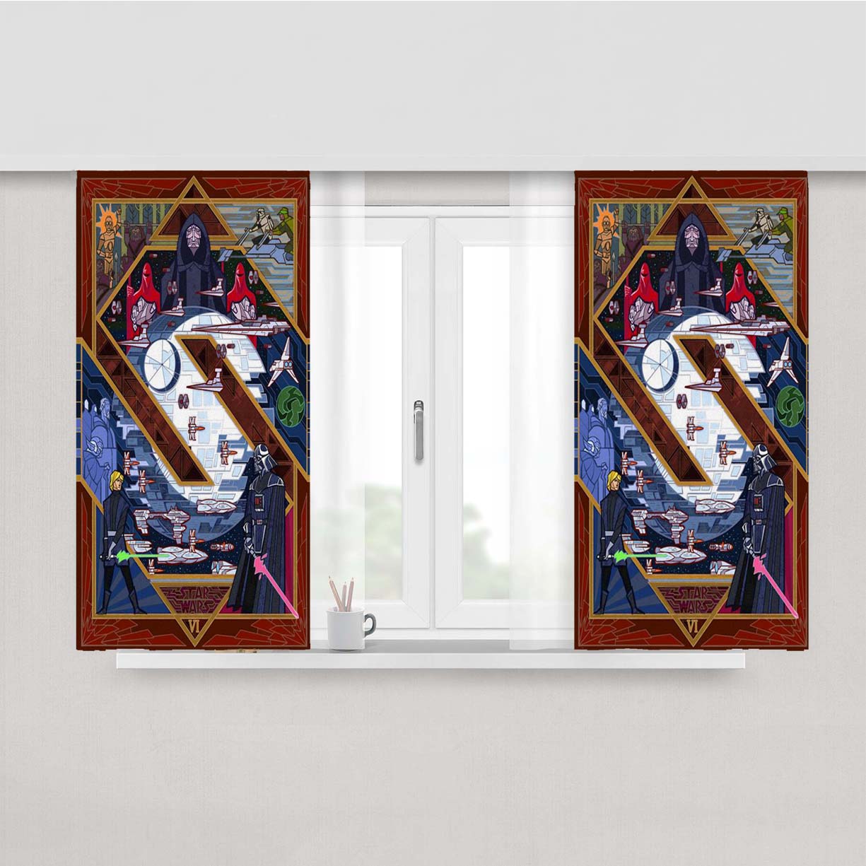 Starwars Vi Return Of The Jedi Stained Glass Peach Skin Window Curtains