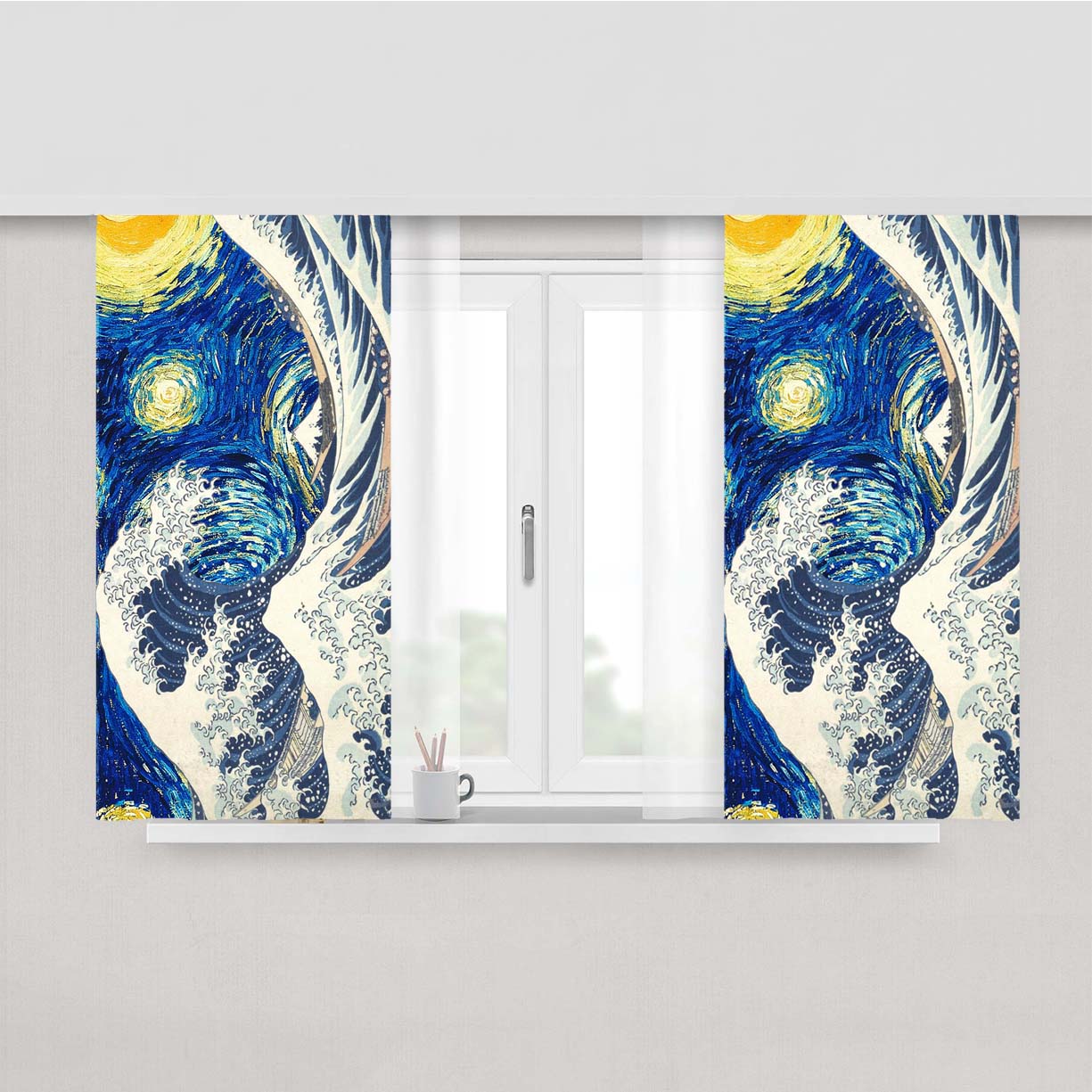 Stary Night Wave Peach Skin Window Curtains