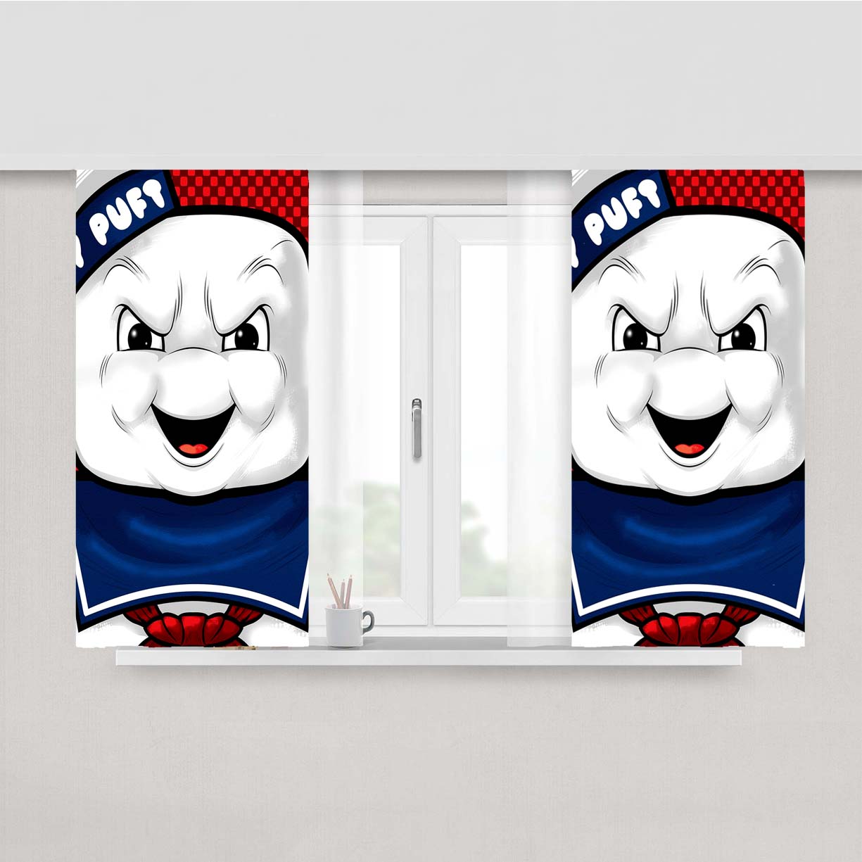 Stay Puft Marshmallow Man Peach Skin Window Curtains