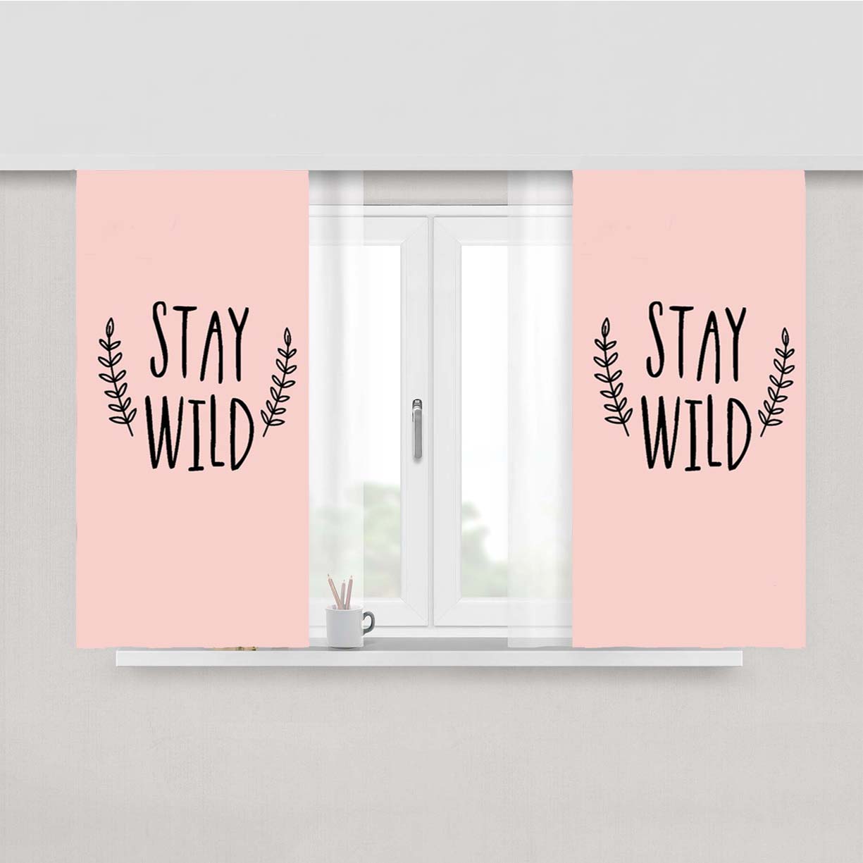 Stay Wild Valentines Day Dog Lover Pink Peach Skin Window Curtains