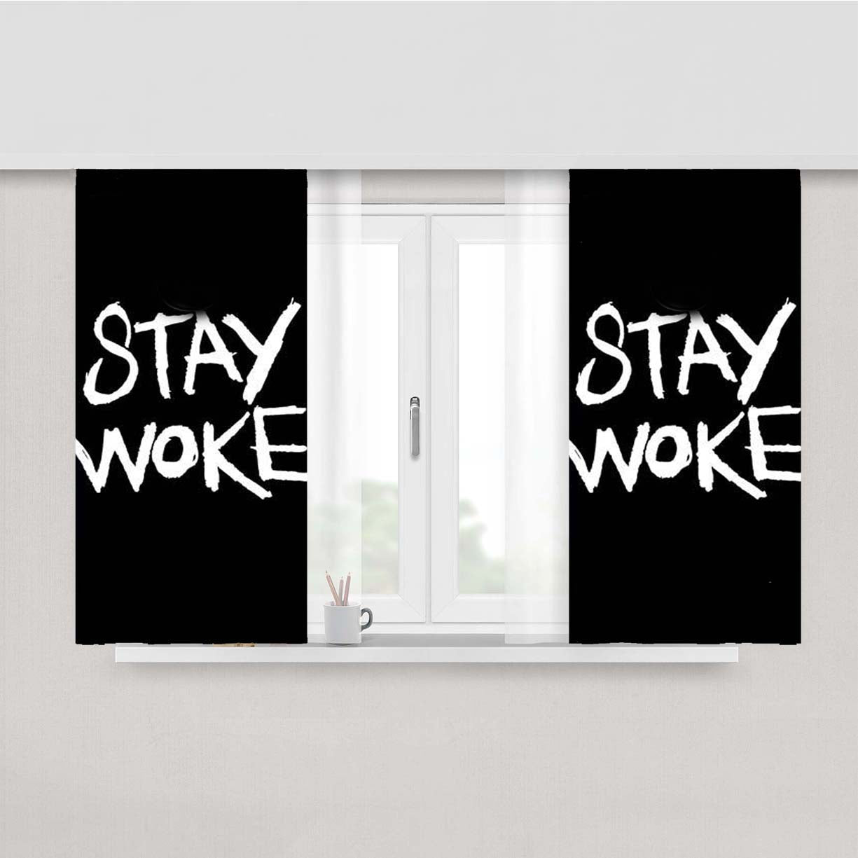 Stay Woke Peach Skin Window Curtains
