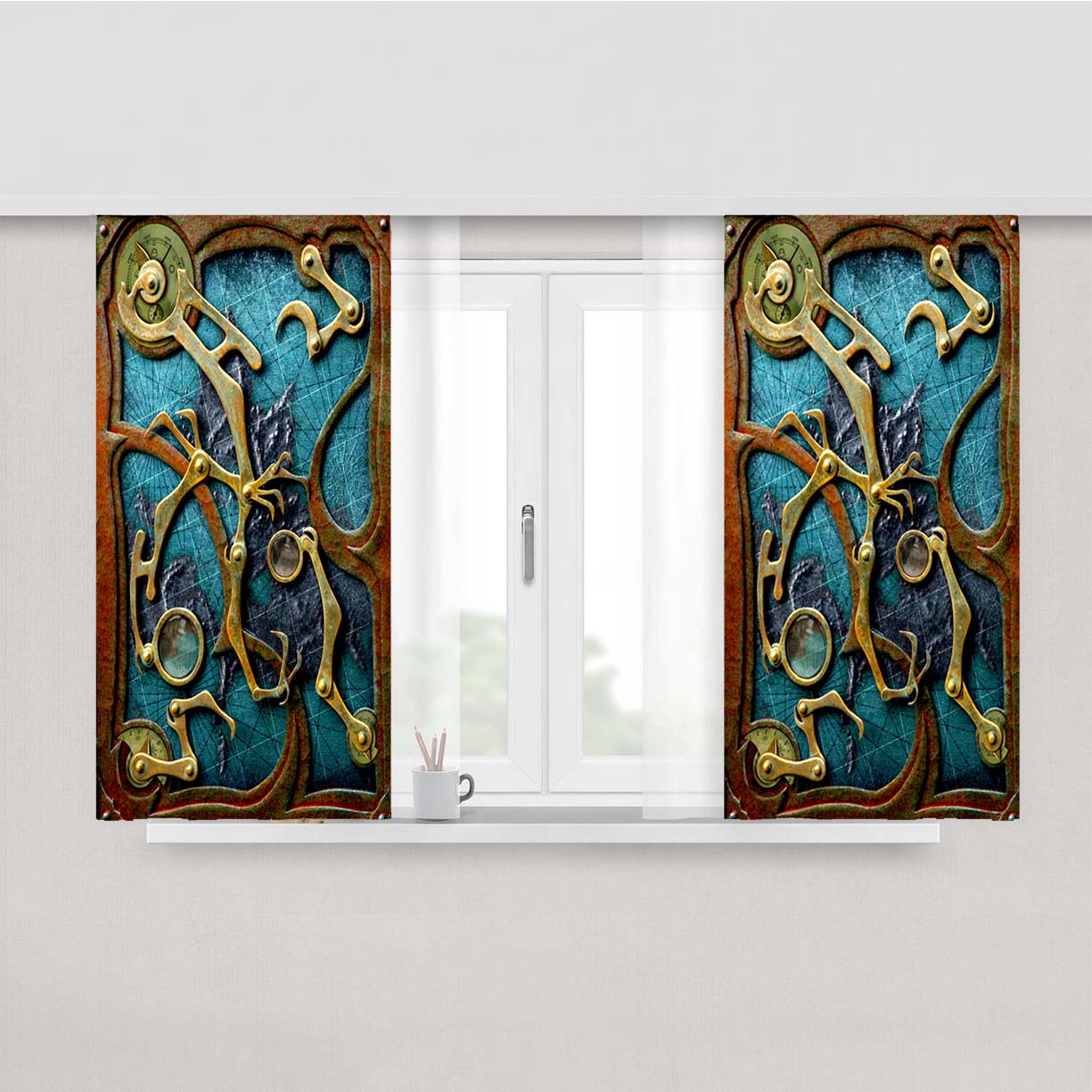 Steampunk Peach Skin Window Curtains