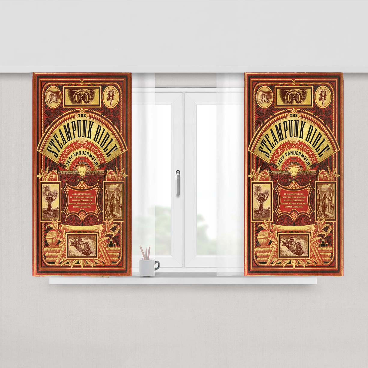 Steampunk Bible Peach Skin Window Curtains