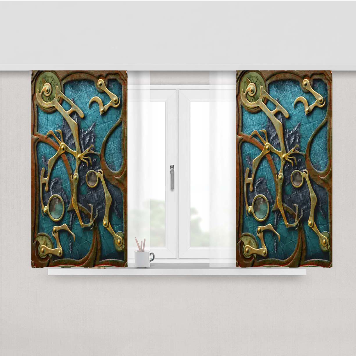 Steampunk Book Cover Peach Skin Window Curtains