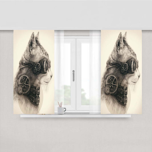 Steampunk Cat Peach Skin Window Curtains