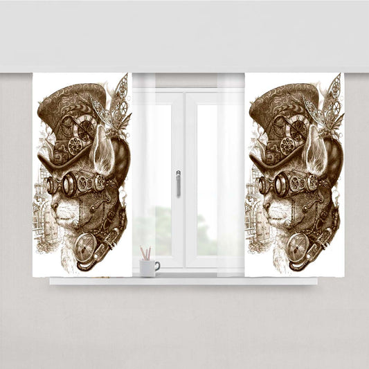 Steampunk Cat Drawings Vintage Peach Skin Window Curtains
