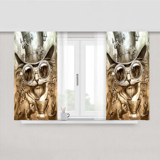 Steampunk Cat Vintage Tea Party Peach Skin Window Curtains