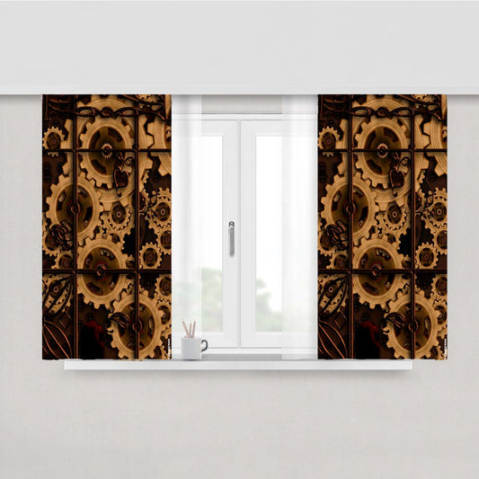 Steampunk Gears Peach Skin Window Curtains