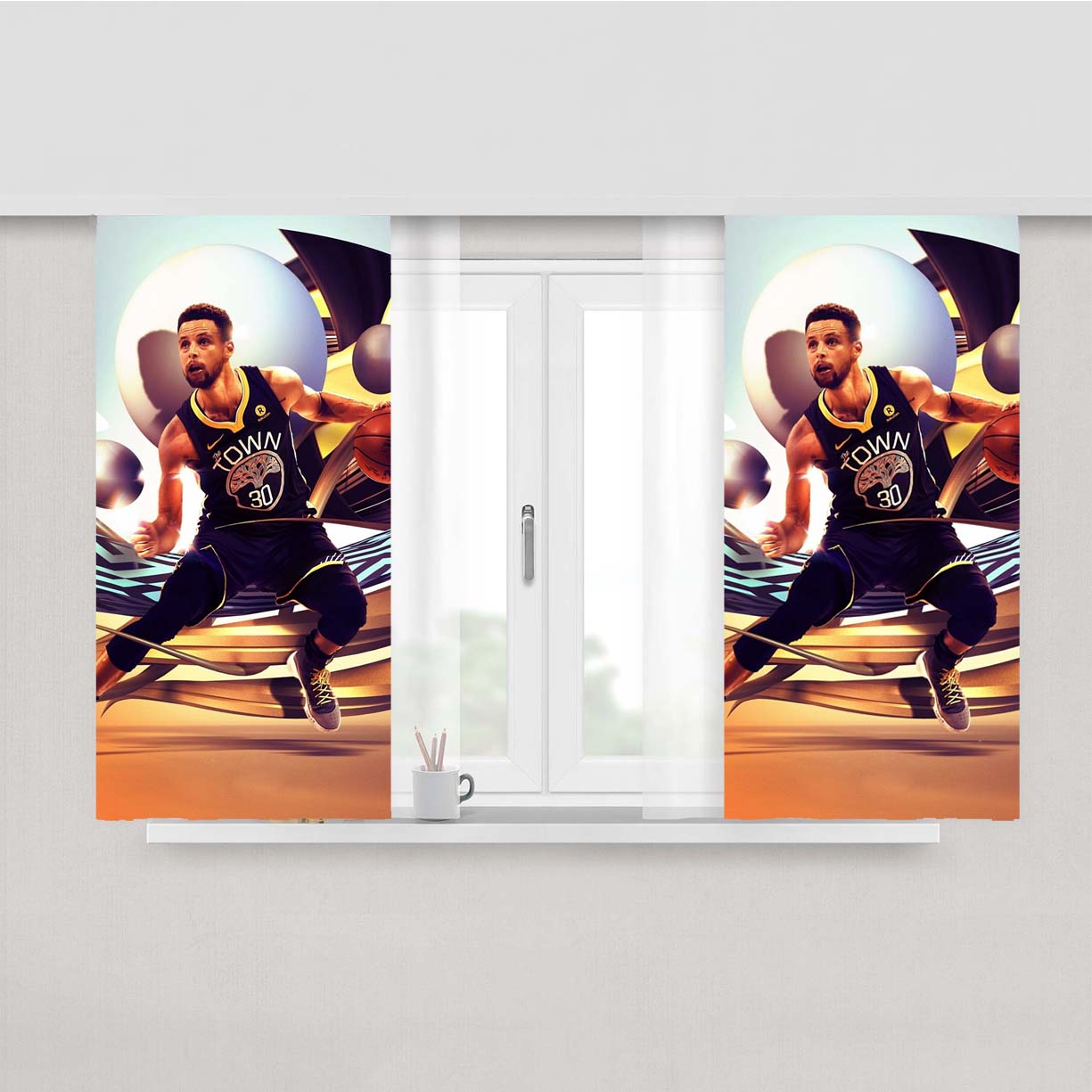 Stephen Curry Dunk Basketball Player Peach Skin Window Curtains