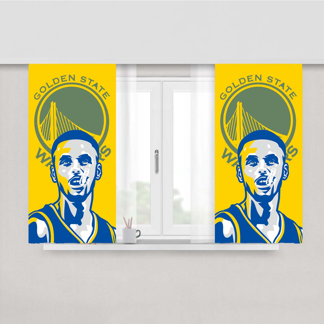 Stephen Curry Passion Illusration Peach Skin Window Curtains