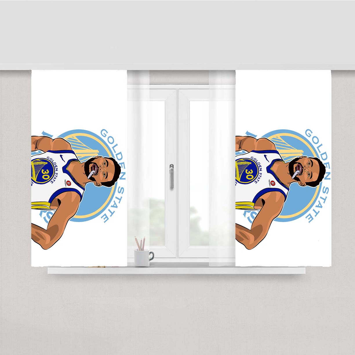 Stephen Curry Warriors Illustration Peach Skin Window Curtains