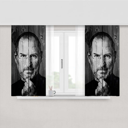 Steve Jobs Apple Mac Dark Wood Wallpaper Peach Skin Window Curtains