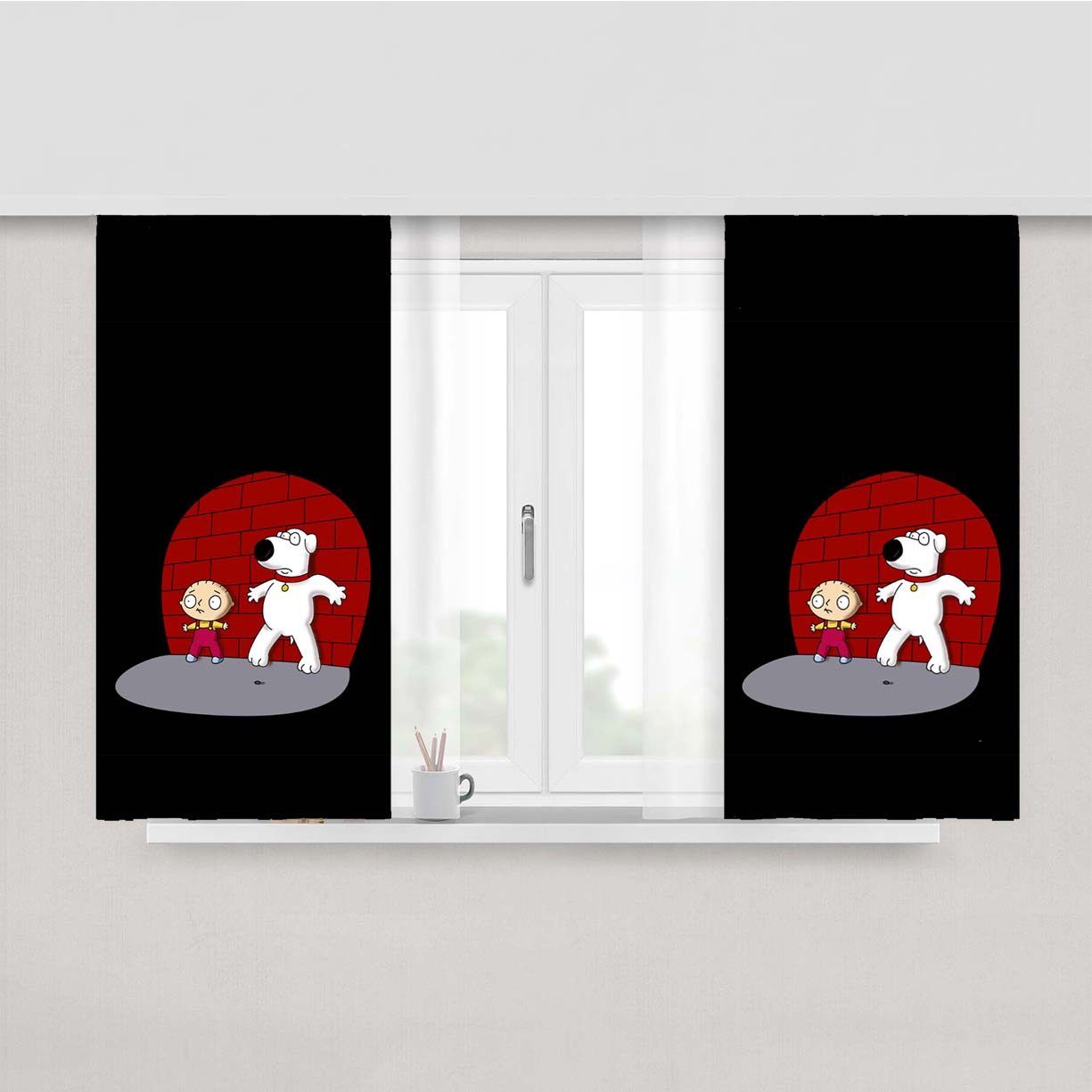 Stewie Griffin And Brian Griffin Peach Skin Window Curtains