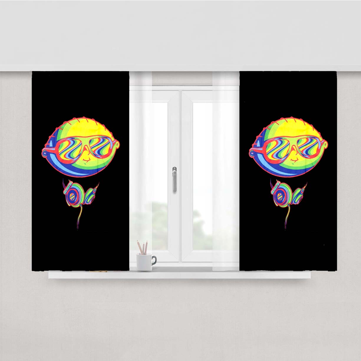 Stewie Griffin Headphones Peach Skin Window Curtains