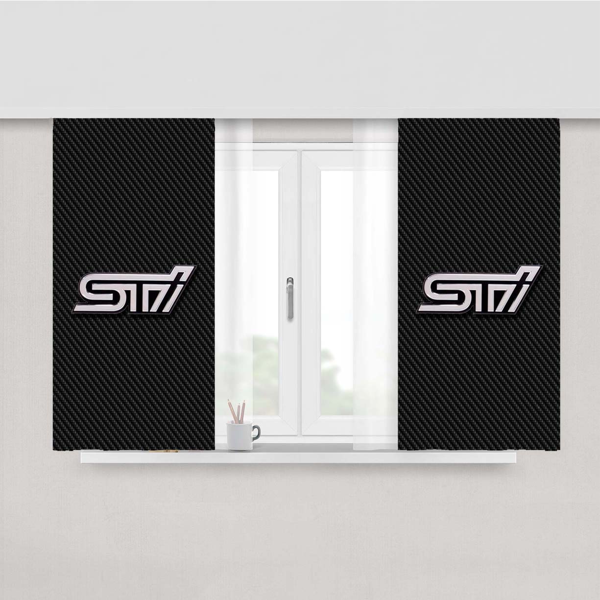 Sti Subaru Logo Fiber Peach Skin Window Curtains