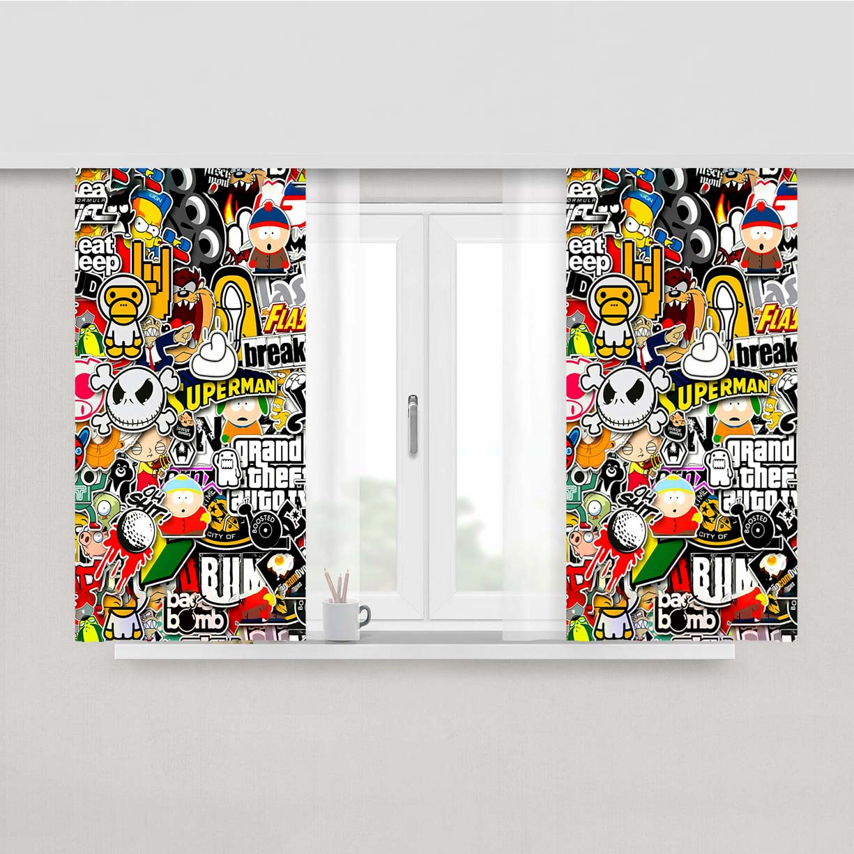 Sticker Bomb 2 Wallpaper Peach Skin Window Curtains