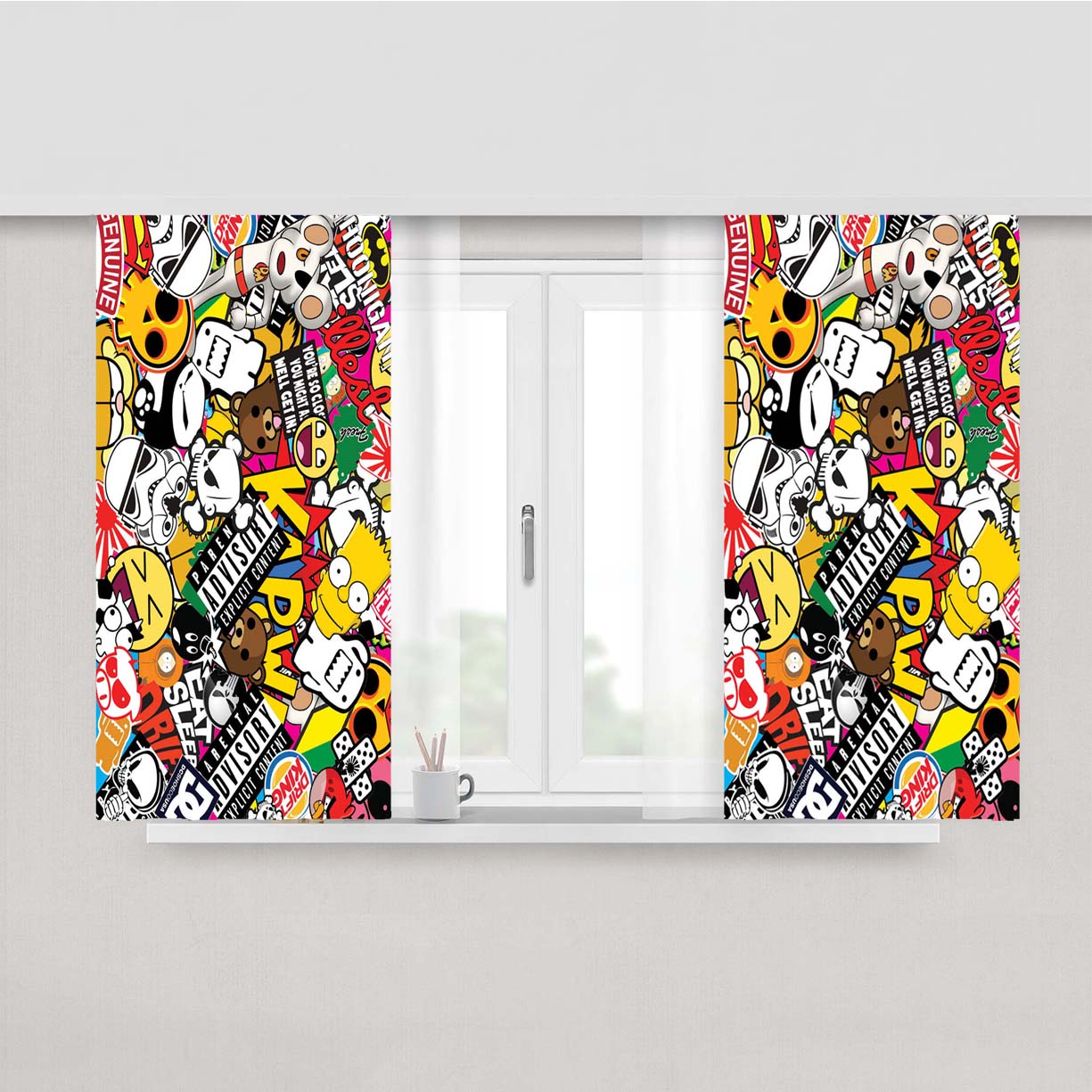 Sticker Bomb Sticker Collage Peach Skin Window Curtains
