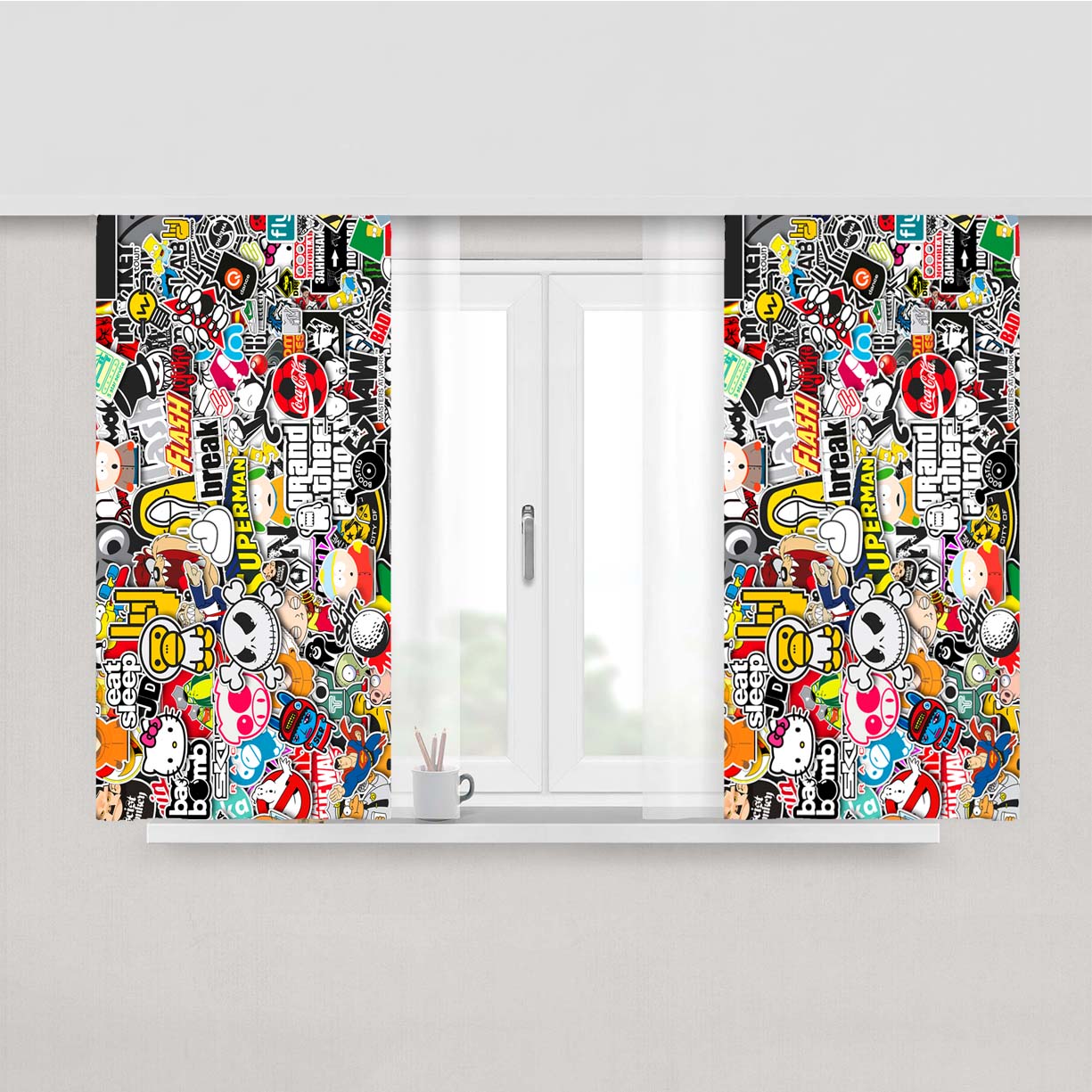 Sticker Bomb Wallpaper 2 Peach Skin Window Curtains