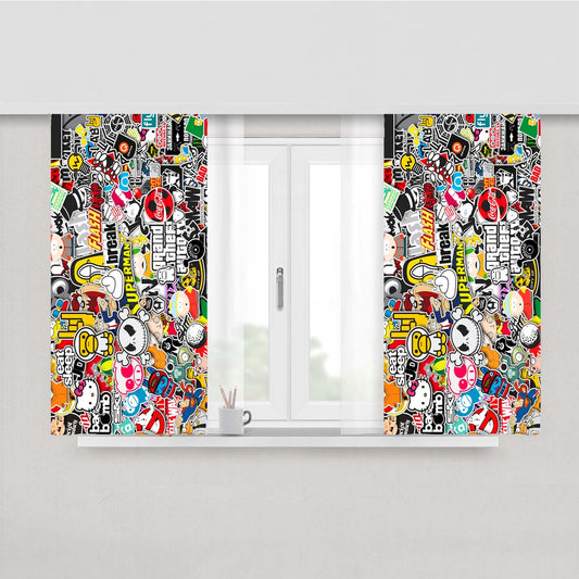 Sticker Bomb Wallpaper 2 Peach Skin Window Curtains