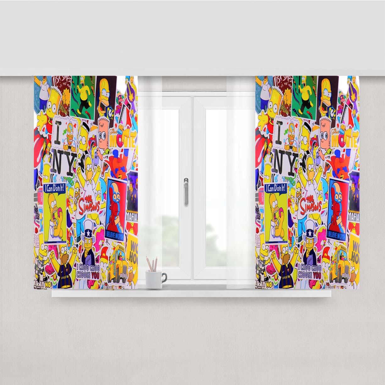 Sticker I Love The Simpsons Bart Homer Collage Peach Skin Window Curtains