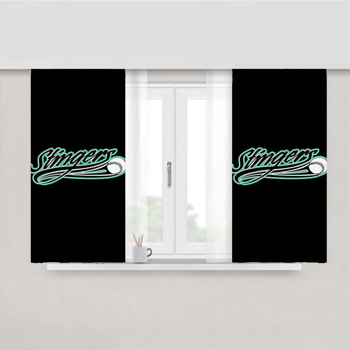 Stingers Baseball Logo Black Peach Skin Window Curtains