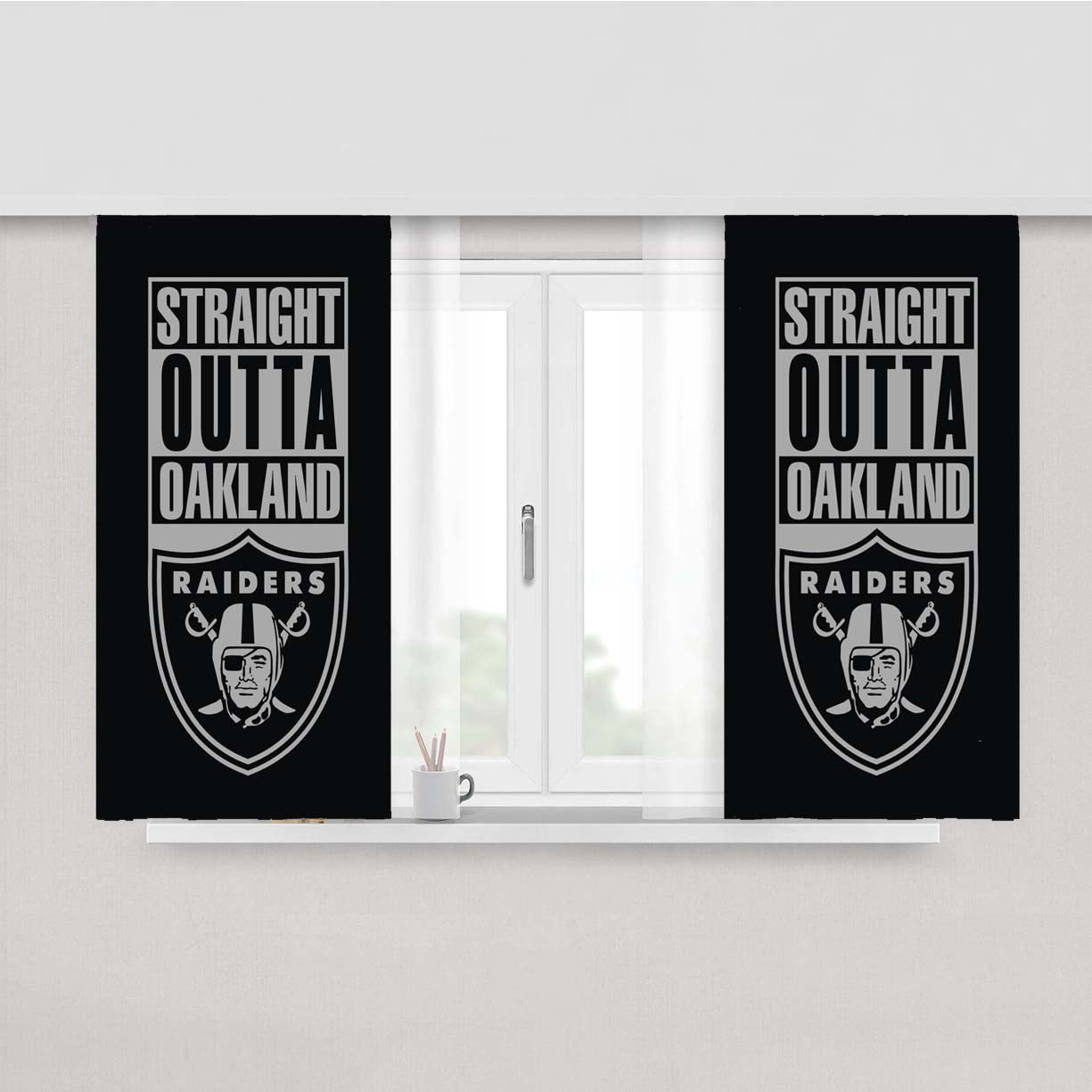 Straight Outta Oakland Raiders Peach Skin Window Curtains