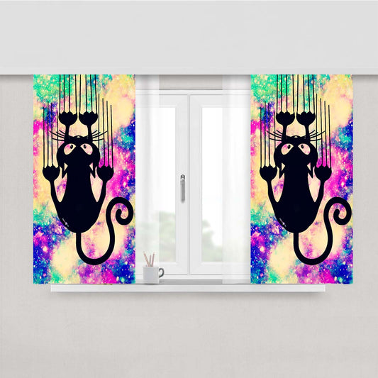 Stratching Cat Nebula Peach Skin Window Curtains
