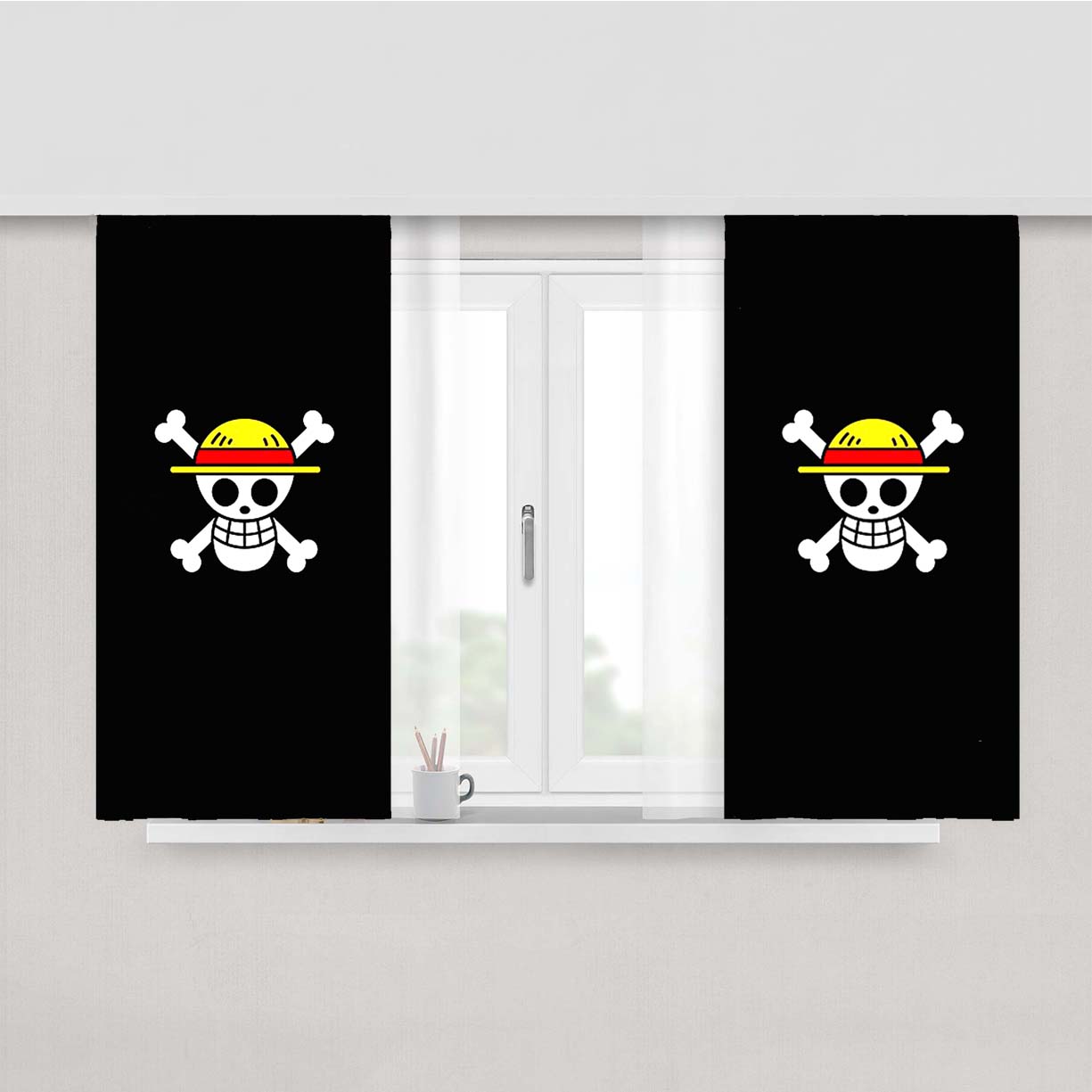 Straw Hat Jolly Roger Peach Skin Window Curtains