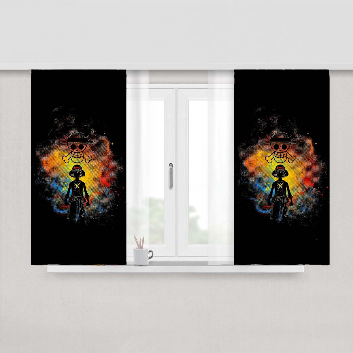 Straw Hat Jolly Roger Monkey D Luffy Art Peach Skin Window Curtains