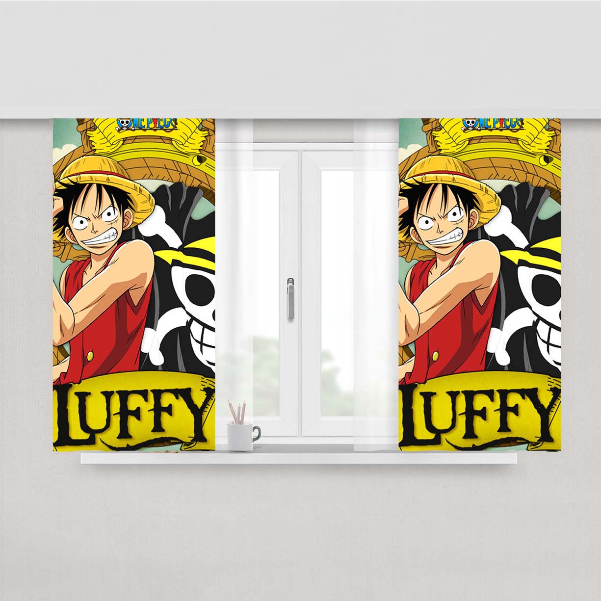 Straw Hat Pirate Captain Peach Skin Window Curtains