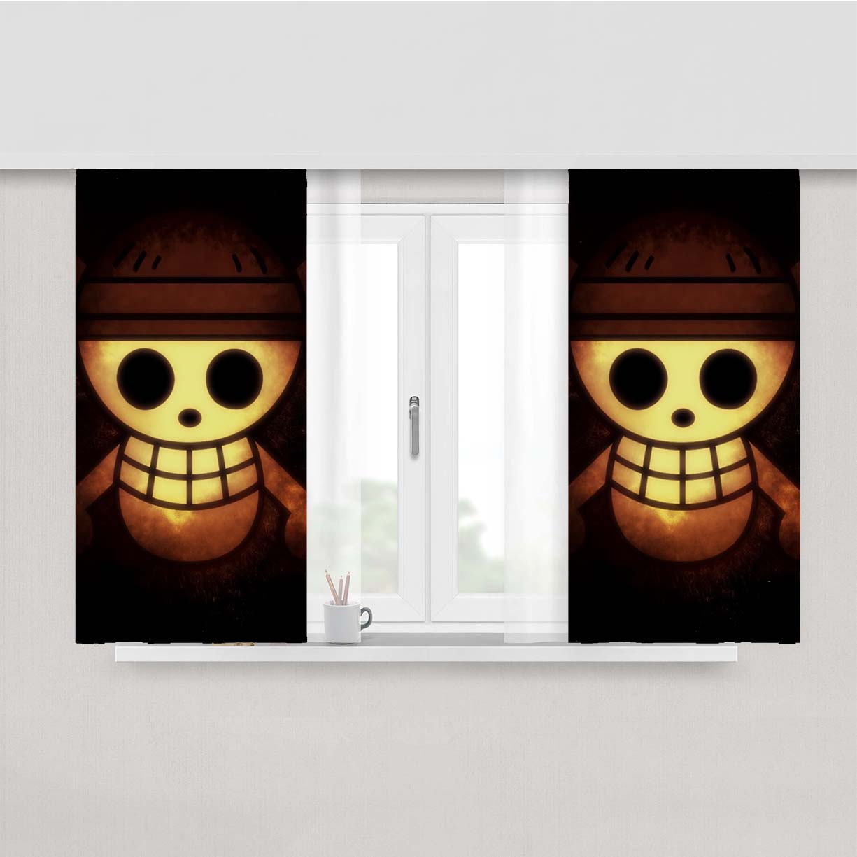 Straw Hat Pirate Logo Peach Skin Window Curtains