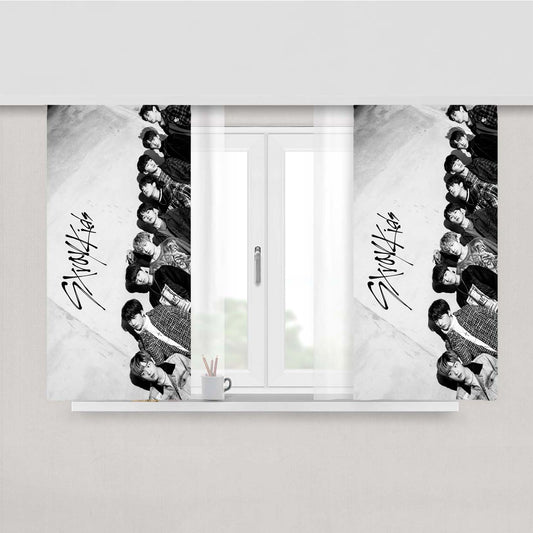 Stray Kids Black And White Wallpaper Peach Skin Window Curtains