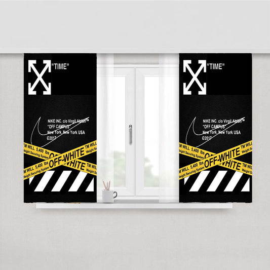 Stripe Arrow Off White New York Black Peach Skin Window Curtains