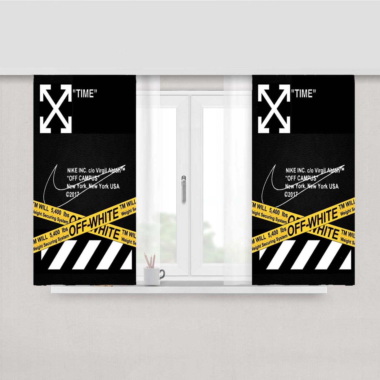 Stripe Arrow Off White New York Black Wallpaper Peach Skin Window Curtains